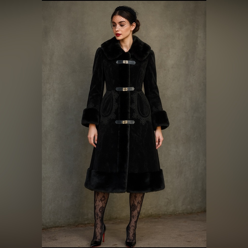 Vintage 1970s ILGWU Faux Fur Maxi Gothic Coat Victorian Dark Romantic Winterwear